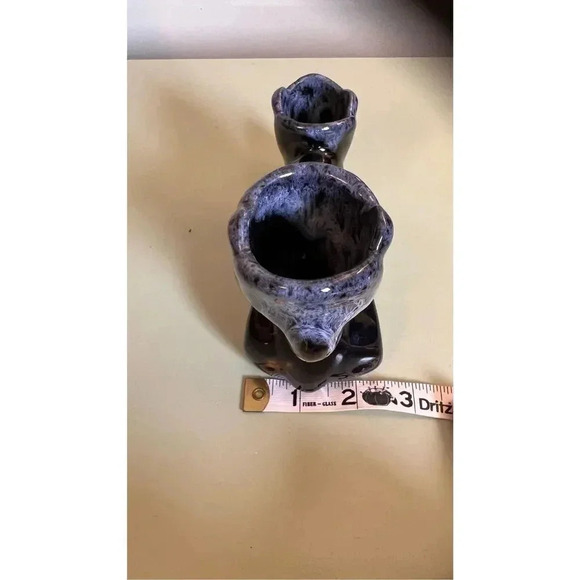 Vintage Anna Van Briggle Two Candle Holder Single unit Blue Drip Glaze cat - Picture 10 of 13